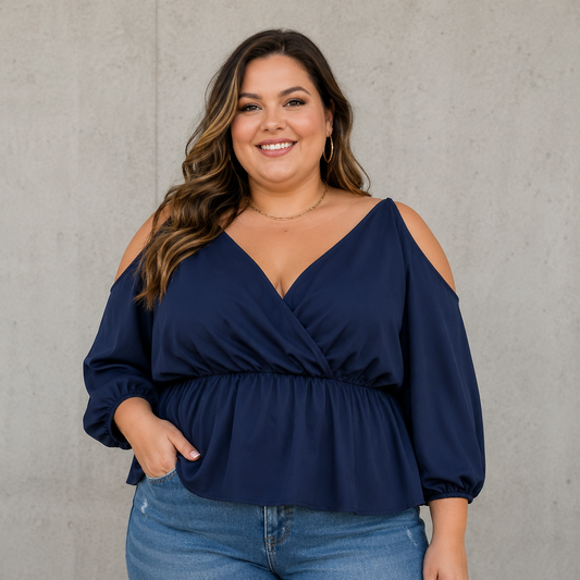 Navy Cold Shoulder Top