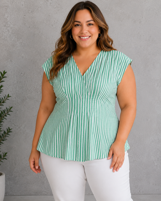 Smocked Striped Peplum Shirt