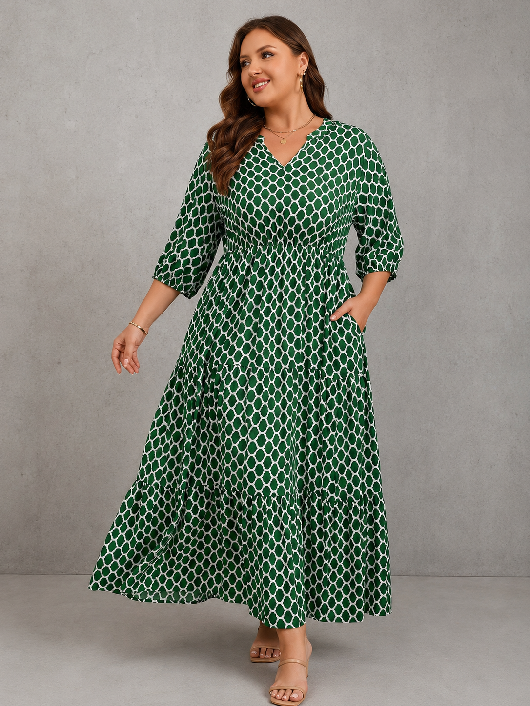 Geometric Ruffle Hem Casual Dress