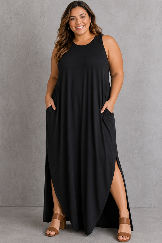Basic Black Slit Maxi Dress