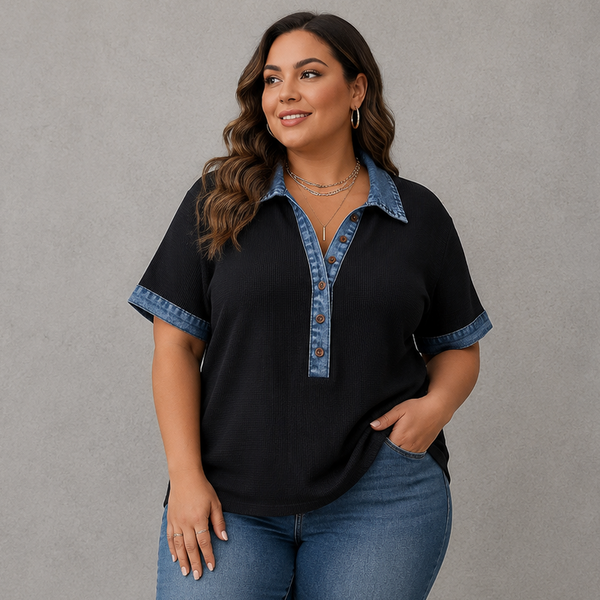 Contrast Denim Patchwork Tee