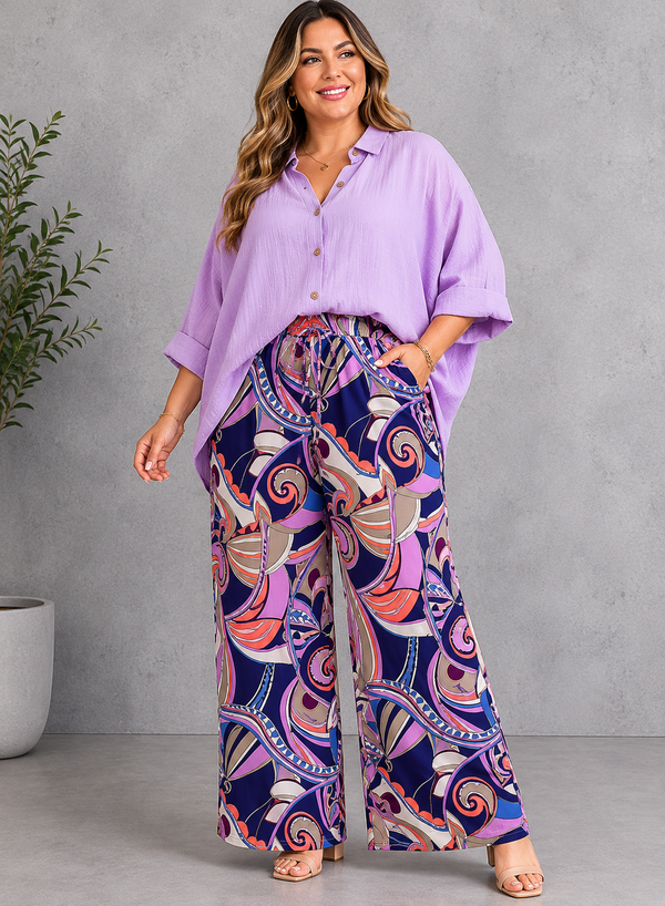 Abstract Print Wide Leg Pants