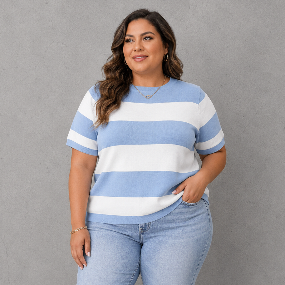 Stripe Colorblock Short Sleeve Sweater