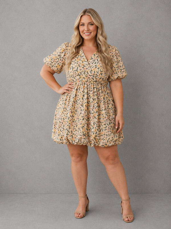 Yellow Floral Woven Bubble Dress