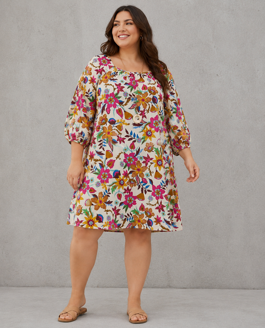 Tropical Print Raglan Mini Dress