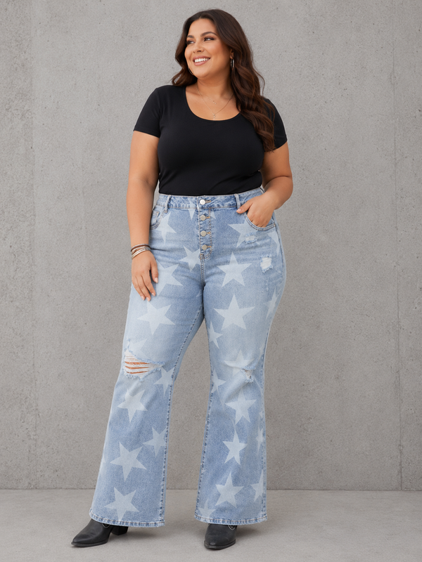 Star Print Multi Button Jeans