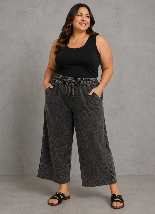 Acid Washed Crop Pants