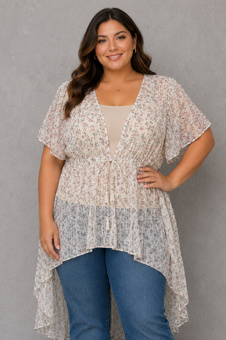 Ditsy Floral Print Hi-Lo Cardigan