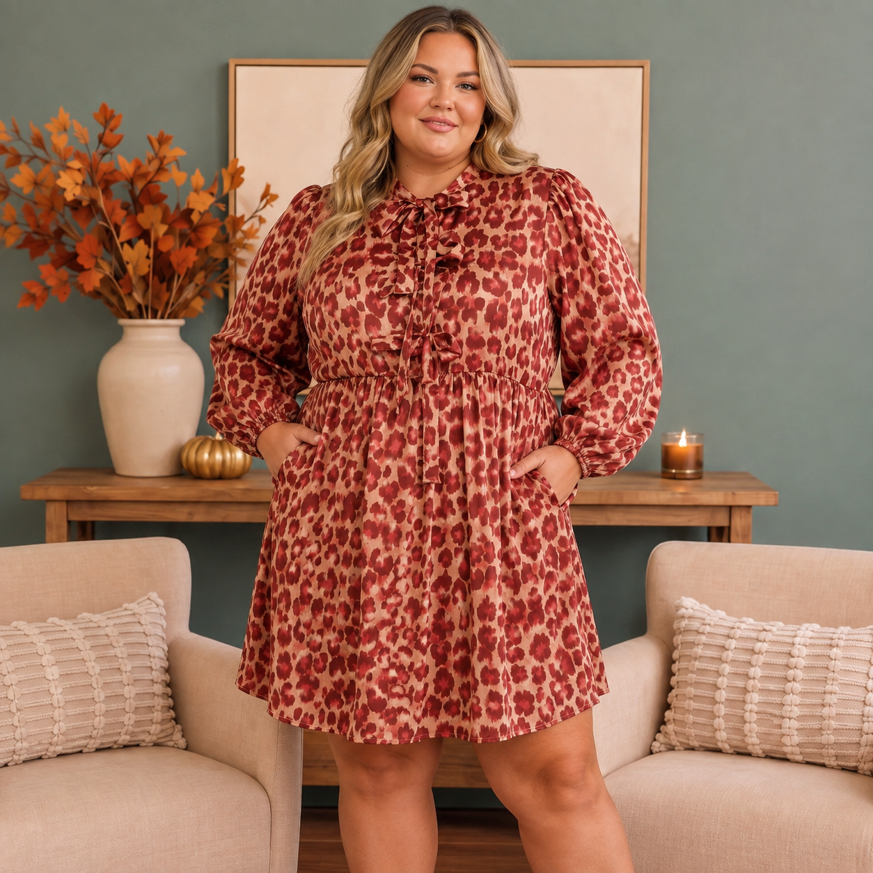 Burgundy Leopard Baby Doll Dress