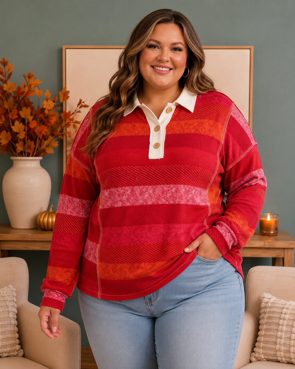 Striped Rugby Polo Sweater