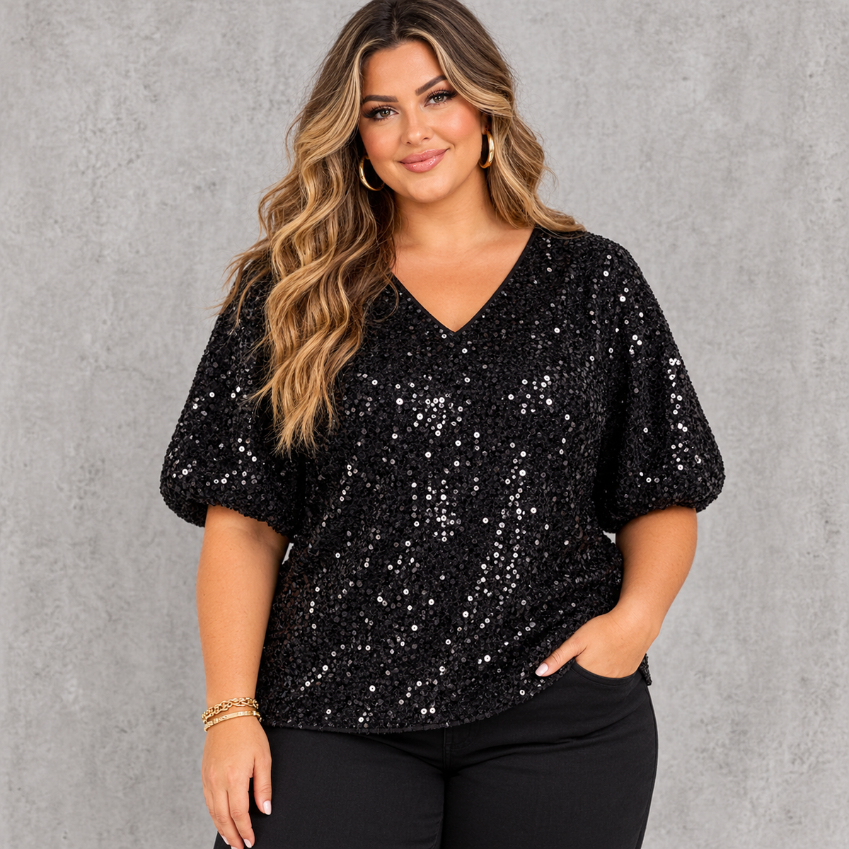 Bubble Sleeve Sequin Top