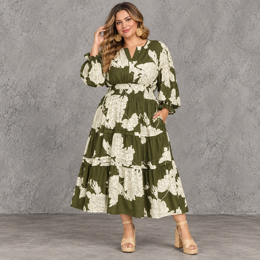 Pintuck Floral Midi Dress