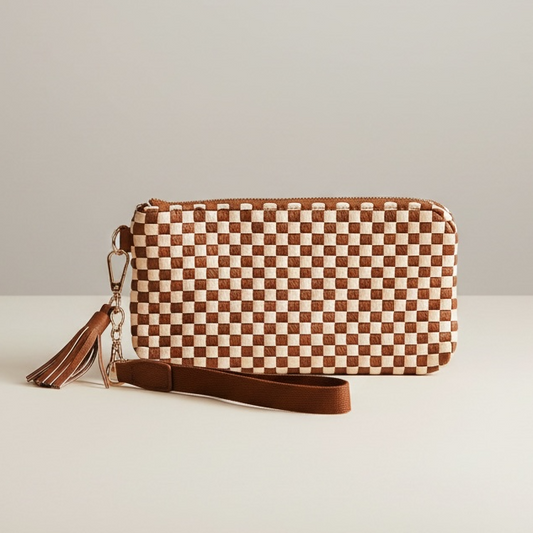 Checkered Woven Clutch Wristlet