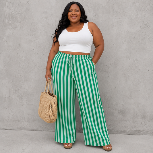 Green and white striped pants