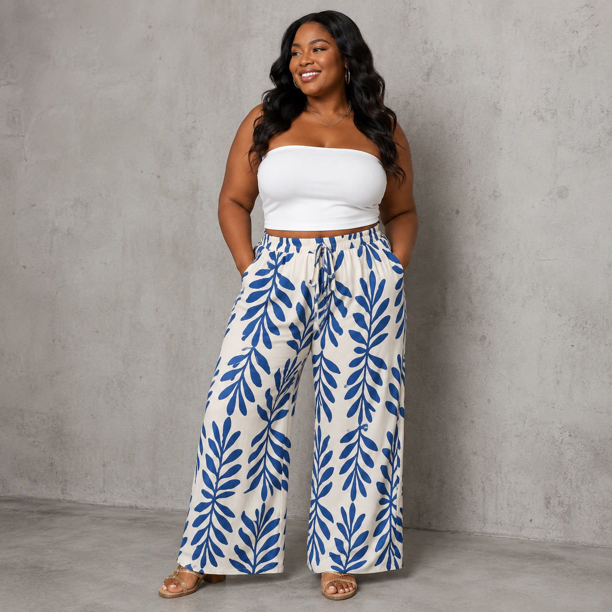 Blue and white floral pants