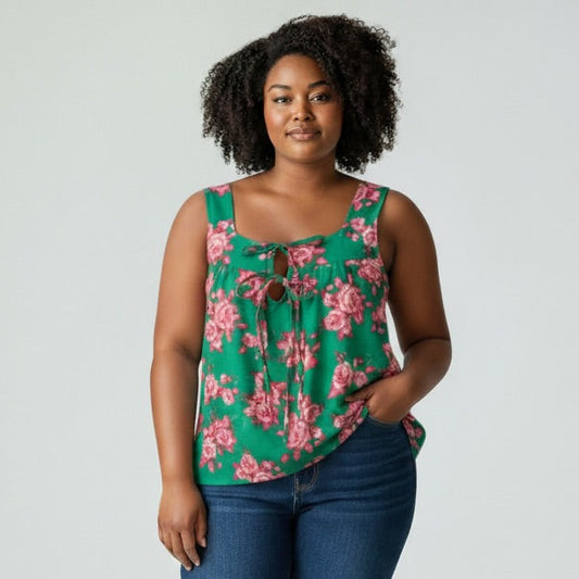 Green And Pink Floral Bow Tank