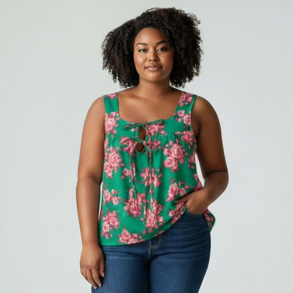 Green And Pink Floral Bow Tank