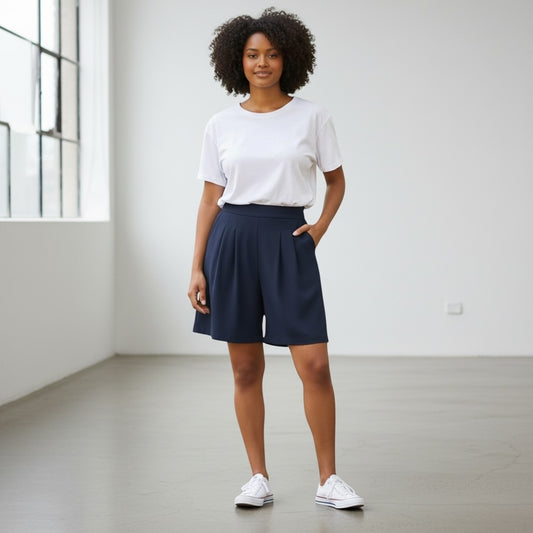 Navy Pleated Short