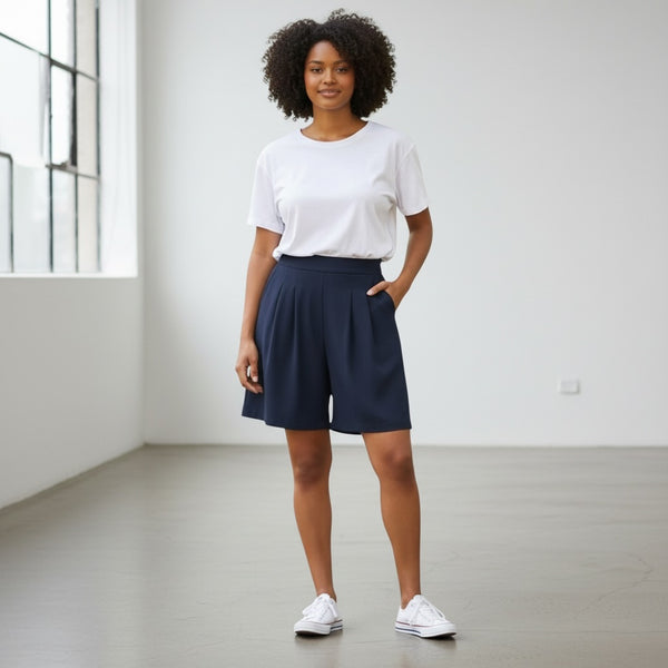Navy Pleated Short