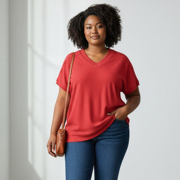 Exposed Hem V Neck Shirt