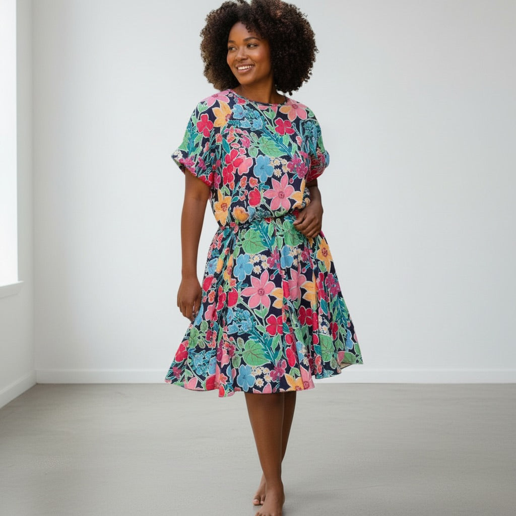 Navy + Bright Floral Dress