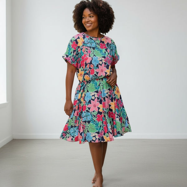 Navy + Bright Floral Dress