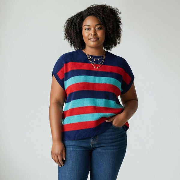 Red And Blue Stripe Sweater Shirt