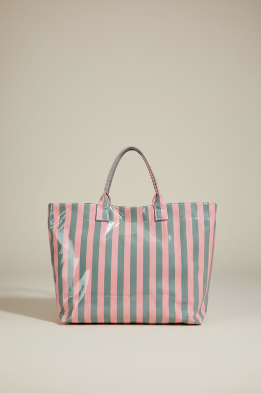 Pink Glossy Striped Tote Bag
