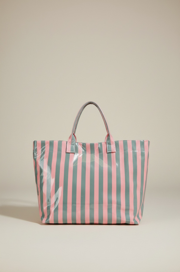 Pink Glossy Striped Tote Bag