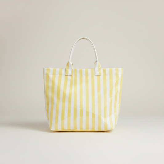 Yellow Glossy Striped Tote Bag