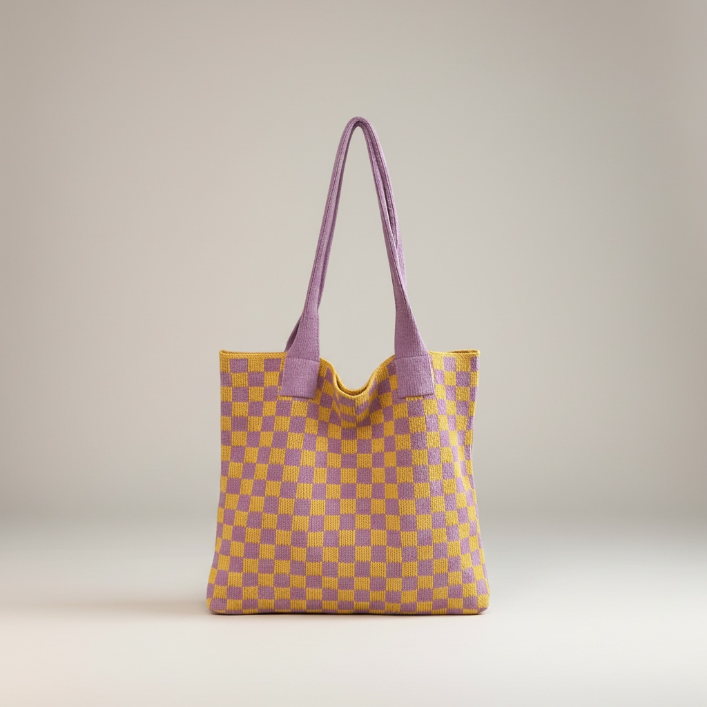 Checkered Knit Tote Bag
