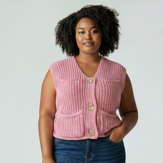 Pink Knit Button Sweater Vest