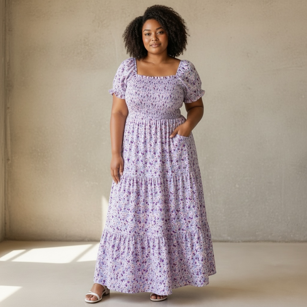 Lavender Square Neck Maxi Dress