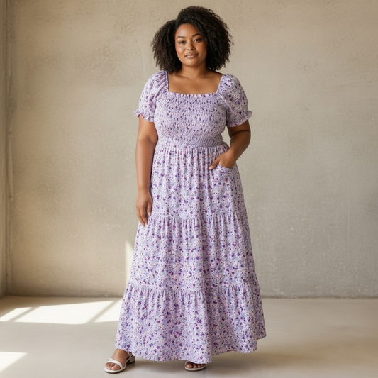 Lavender Square Neck Maxi Dress
