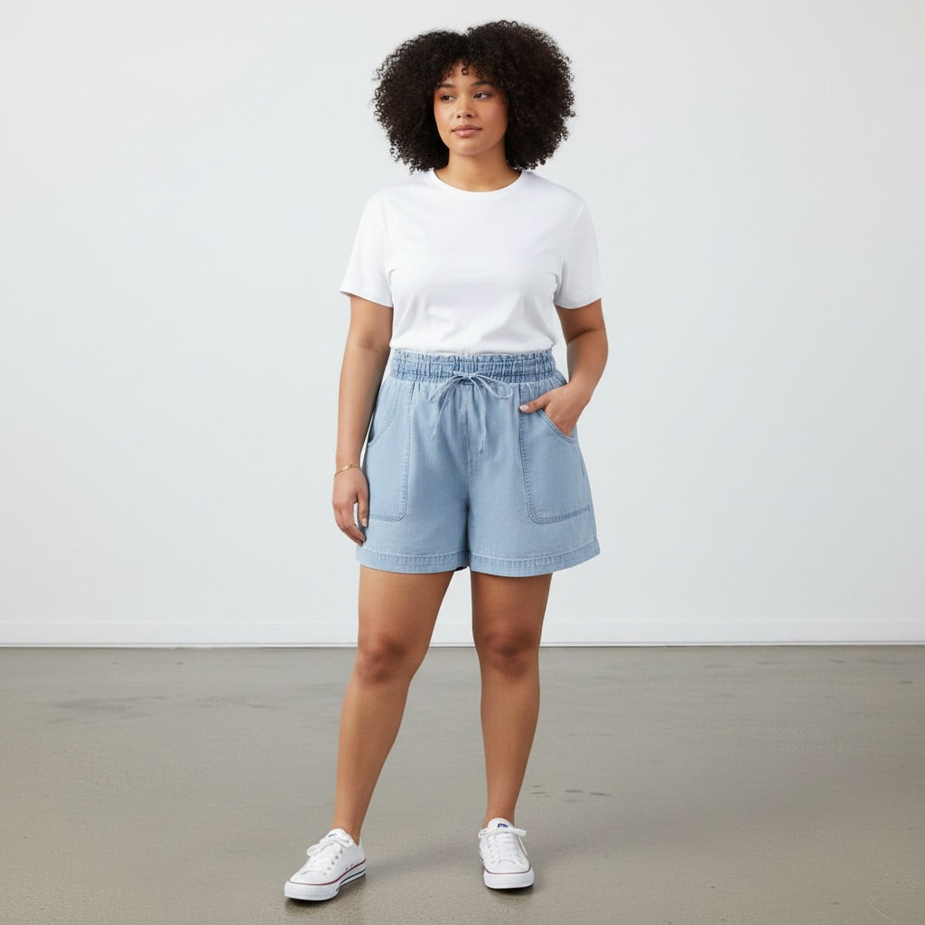 Drawstring Light Denim Short