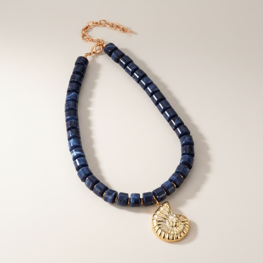 Navy & Gold Shell Necklace
