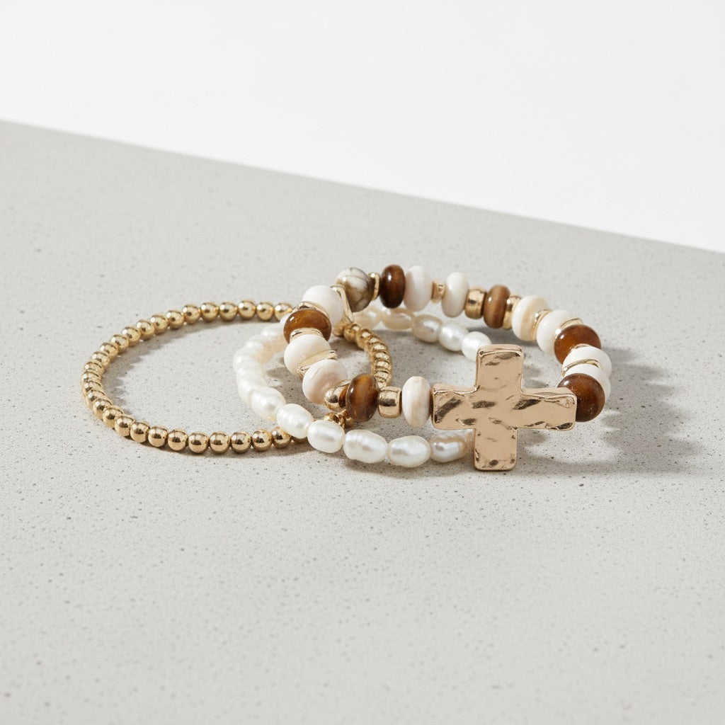 Cross Charm Bead Bracelet
