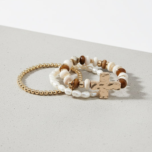 Cross Charm Bead Bracelet