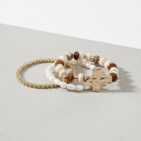 Cross Charm Bead Bracelet