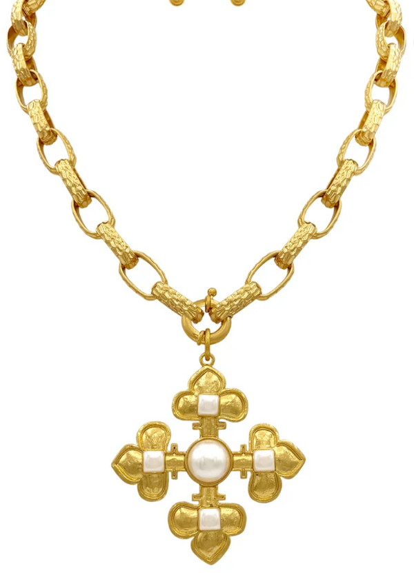 Byzantine Pearl Cross Necklace