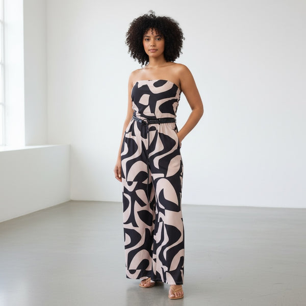 Abstract Print Strapless Jumpsuit