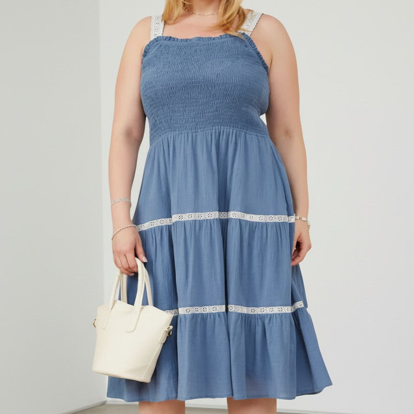 Denim & Lace Smocked Dress