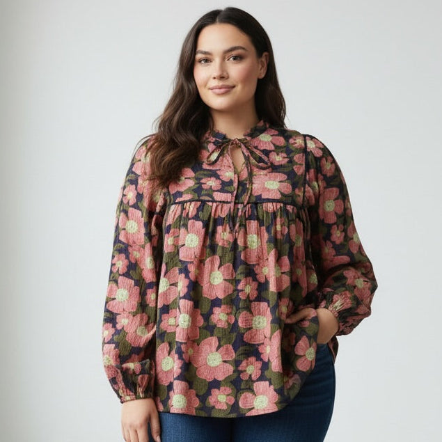 Contrast Tie Floral Top