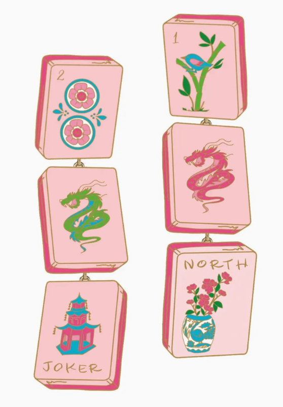 Pink Mahjong Tile Earrings