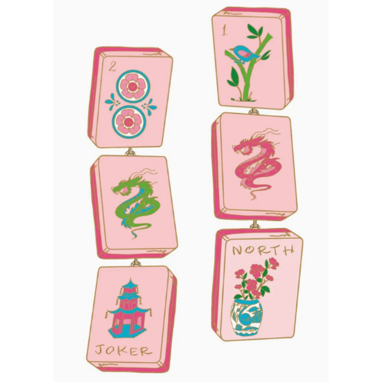 Pink Mahjong Tile Earrings
