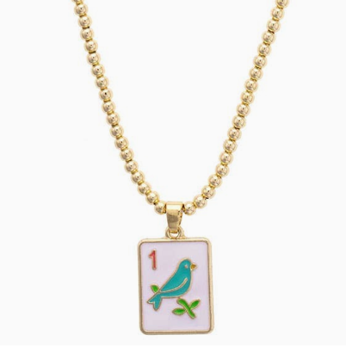 Sparrow Mahjong Tile Necklace