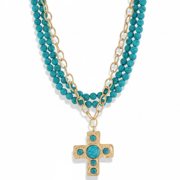 Layered Stone Cross Necklace Set