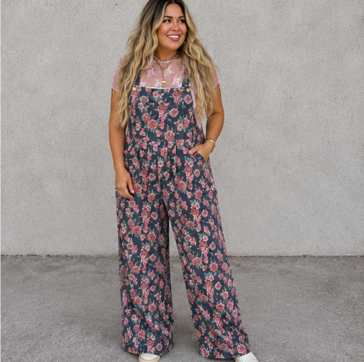 Floral Denim Overalls