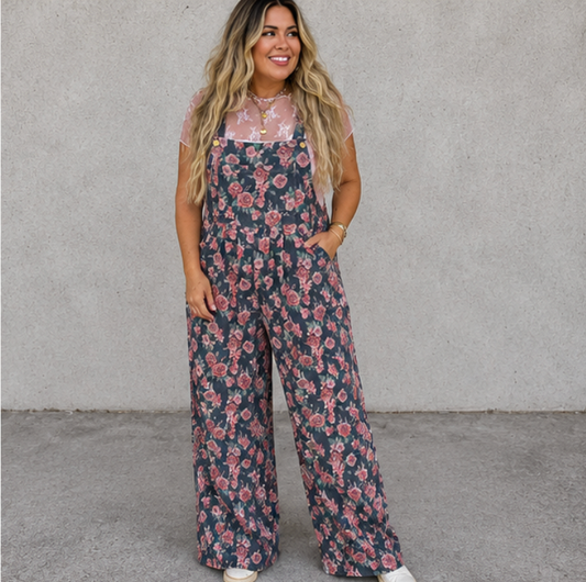 Floral Denim Overalls