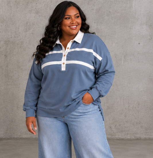 Blue Rugby Collar Sweatshirt